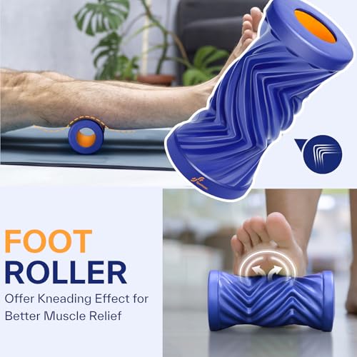 Sportneer 4 in 1 Foam Roller Set: Dual Textures Foam Roller, Foot Roller, Lacrosse Ball, Traction Massage Ball with String, Deep Massage Roller for Whole Body Release, Physical Therapy