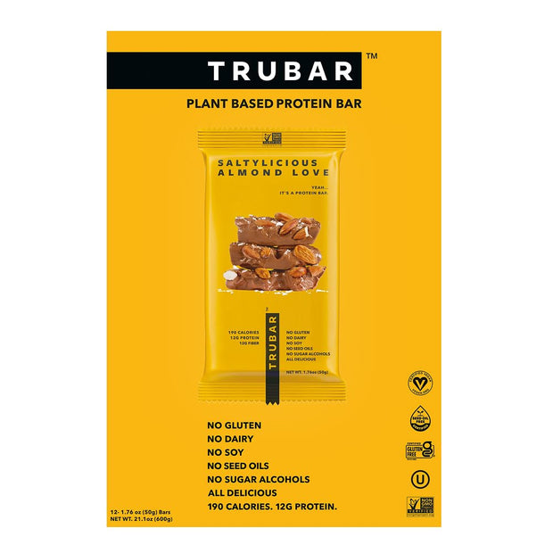 TRUBAR Vegan Protein Bar Variety Pack, Assorted Flavors, Peanut Butter, Macchiato, Cookie Dough, Gluten Free, Vegan Protein Snacks, 12G Plant-Based Protein, High Fiber, Healthy Protein Bars, 12 CT