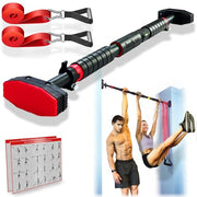 Pull Up Bar for Hallway or Doorway 6-piece Set with Two Attachable Resistance Bands/Handles, Training Manuals, No Screws Chin Up Bar, Max 680lbs, Width options: 27-37", 37-47"; 46-53"