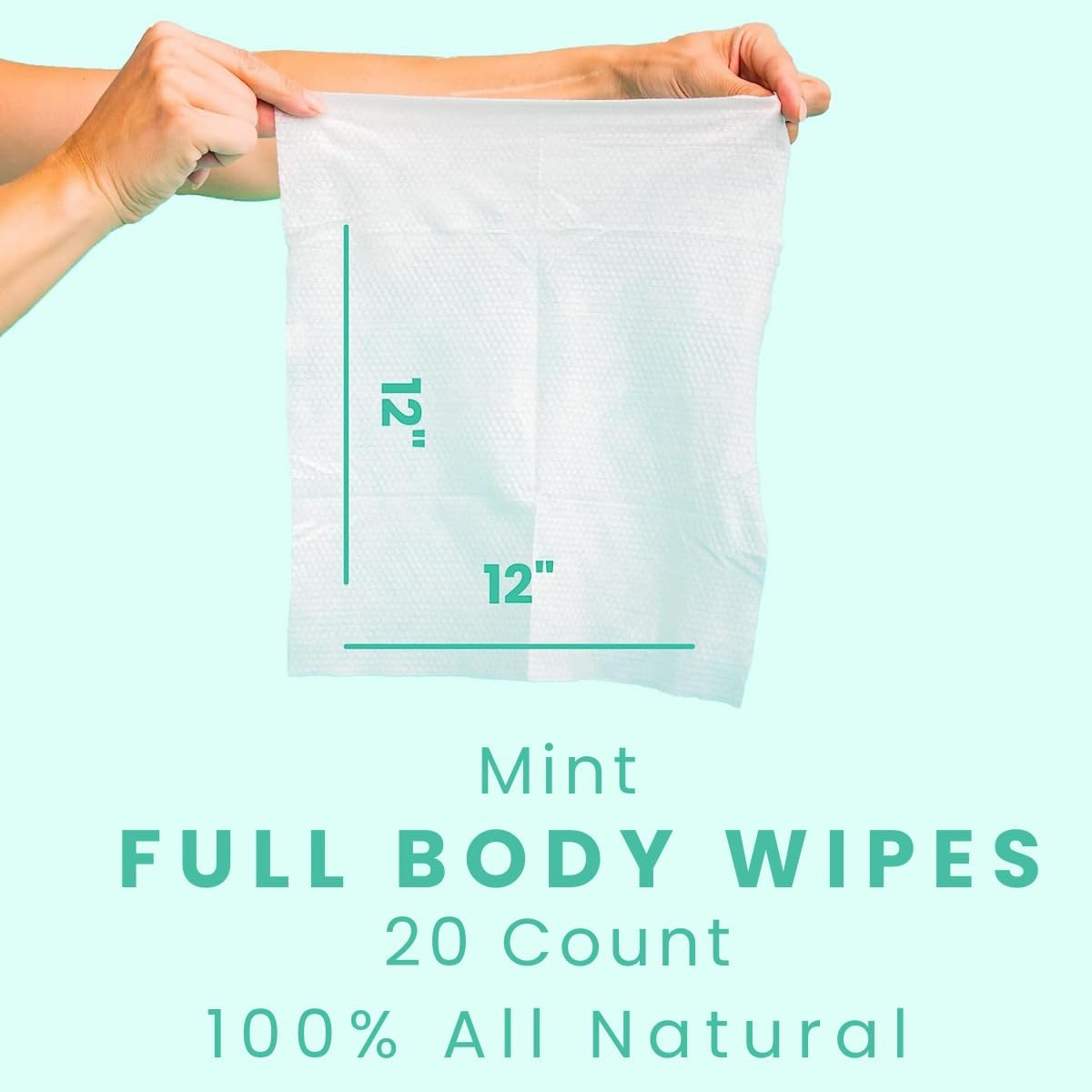HyperGo XL Body Wipes for Women & Men – 12" x12" Rinse-Free Full Body Cleansing Wipes 20 Count Pack - Mint | Biodegradable, Hypoallergenic, Aloe-Infused | Gym, Festival, Camping Essentials