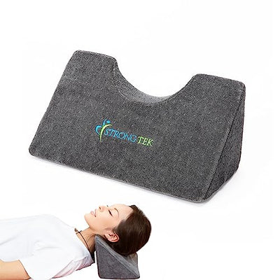 StrongTek Dual-Curve Cervical Pillow – Neck Traction Wedge for Pain Relief, Posture Correction & Stretching – Orthopedic Foam Pillow with Washable Cover