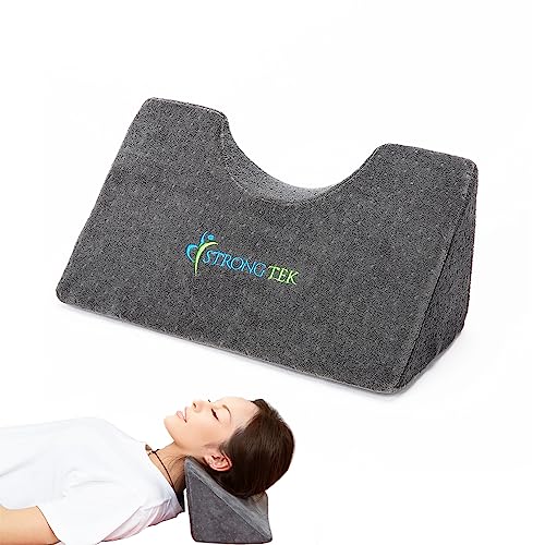 StrongTek Dual-Curve Cervical Pillow – Neck Traction Wedge for Pain Relief, Posture Correction & Stretching – Orthopedic Foam Pillow with Washable Cover
