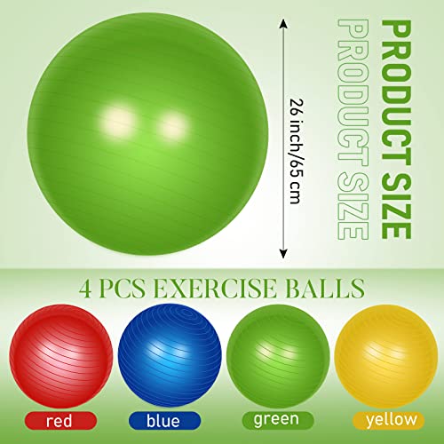 Leyndo 4 Pcs 26 Inch Yoga Exercise Ball Pilates Pregnancy Birthing Fitness Ball with Quick Pump Anti Burst for Improved Posture, Balance, Yoga, Pilates, Training