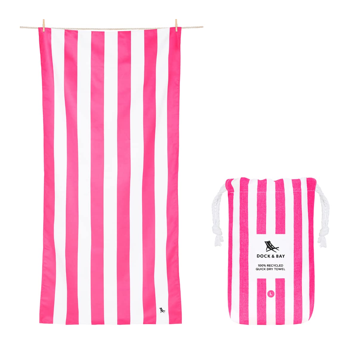 Dock & Bay Beach Towel - Quick Dry, Sand Free - Compact, Lightweight - 100% Recycled - Includes Bag - Cabana - Bondi Blue - Large (160x90cm, 63x35)