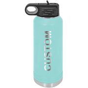 Personalized Add Your Name 40-Ounce Double Wall Insulated Stainless Steel Custom Sports Water Bottle with Flip Top Lid, Straw - Customizable (Blue)