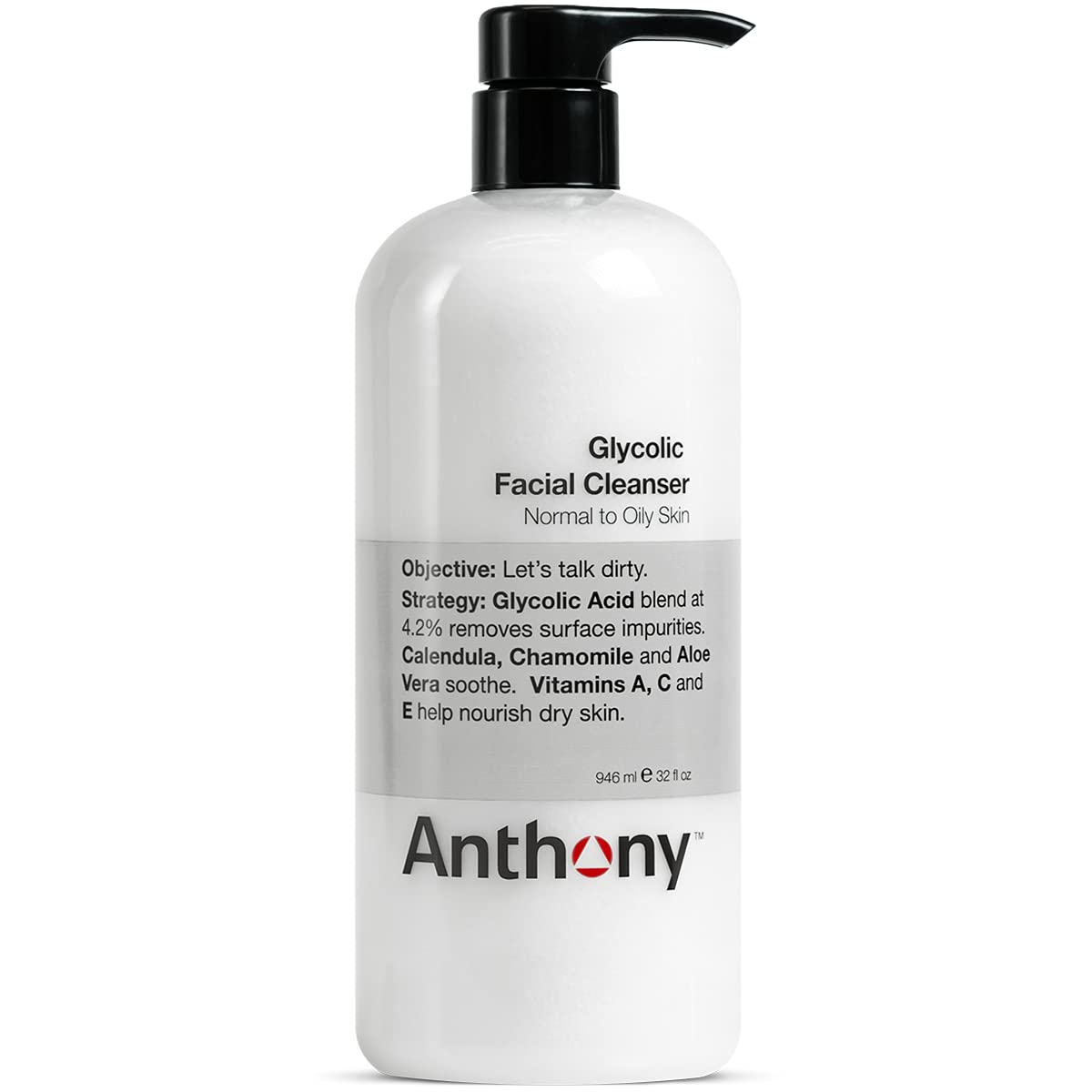 Anthony Glycolic Facial Cleanser for Men, Daily Exfoliating & Hydrating Face Wash, Shave Prep, Non-Foaming, Deep Cleansing, Gentle on Sensitive Skin, Removes Dirt & Oil, Smooths Texture, 8 Fl Oz