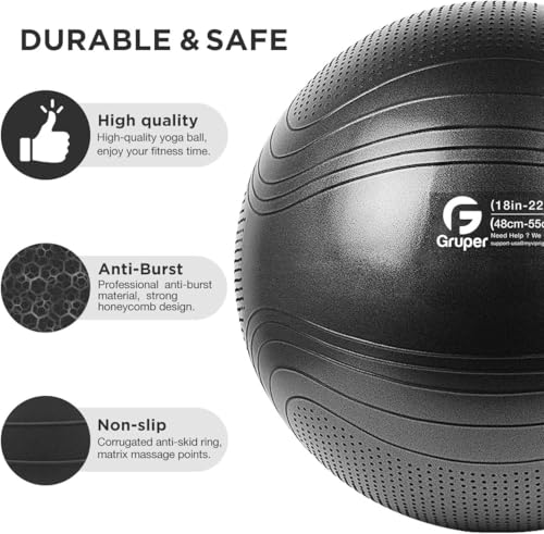 Yoga Ball, 18-30 Inch Extra Thick Exercise Ball for Workout Fitness Balance, Anti Burst Chair for Home and Office Desk, Includes Hand Pump & Workout Guide Access