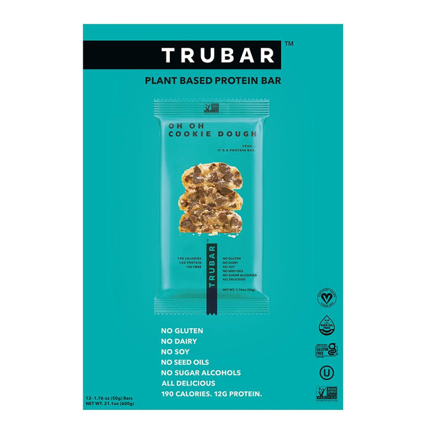 TRUBAR Vegan Protein Bar, Strawberry Shorty Got Cake, Gluten Free, Plant Based Protein, Dairy Free, Non GMO, Soy Free, No Sugar Alcohols, 12G Protein, 12G Fiber, 23G Carb, On the Go Snack Bars, 12 CT