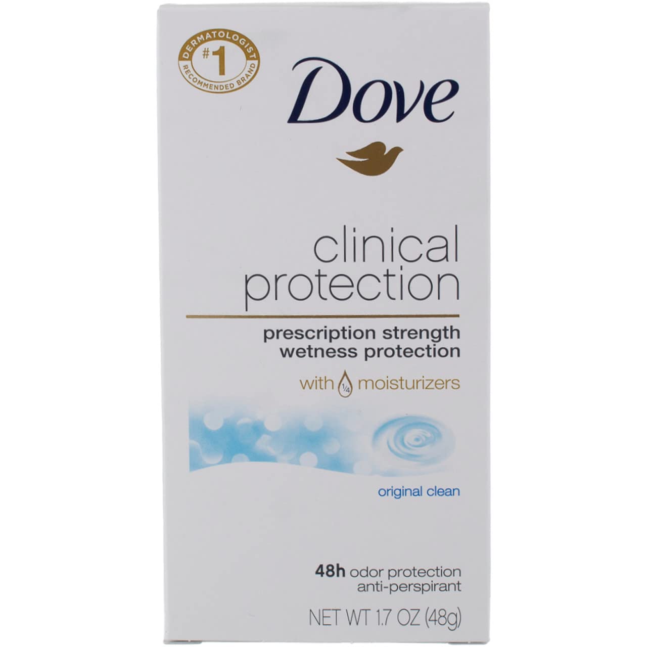 Dove Clinical Protection Antiperspirant Deodorant For Sweat and Odor Protection Original Clean Antiperspirant For Women Made With 1/4 Moisturizers 1.7 oz