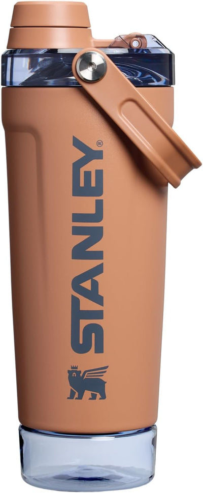 Stanley Activate Shaker Bottle 20 oz | Leakproof Insulated Stainless Steel Shaker Cup | Base Storage and Twist On Fast Flow Lid | Protein Shakes and Pre Workout Powder | BPA-Free | Toast