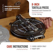 Victoria 8 Inches Cast Iron Tortilla Press, Roti Maker and Tortilladora, Pataconera Seasoned with Flaxseed Oil, Made in Colombia