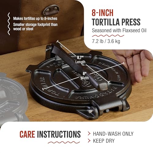 Victoria 8 Inches Cast Iron Tortilla Press, Roti Maker and Tortilladora, Pataconera Seasoned with Flaxseed Oil, Made in Colombia