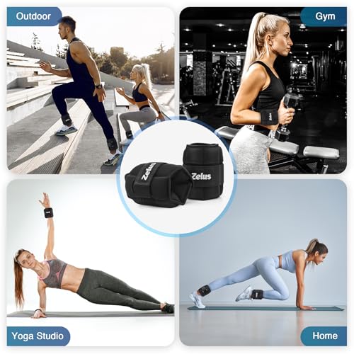 ZELUS 1 Pair Adjustable Ankle Weights, 2 4 6 8 10 lb Modularized Leg Weight Straps for Women Men, Weighted Ankle Weight Set with Removable Sandbags, 1-5 lb per Ankle Strap for Gym Yoga Jogging Walking