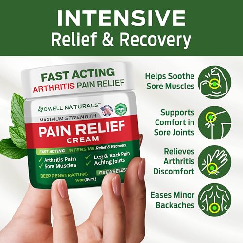 Owell Naturals Deep Penetrating Pain Relief Cream– Maximum Strength Formula for Joints & Muscles – Fast-Acting Comfort for Back, Knees, Hands, Legs & More, 14 oz