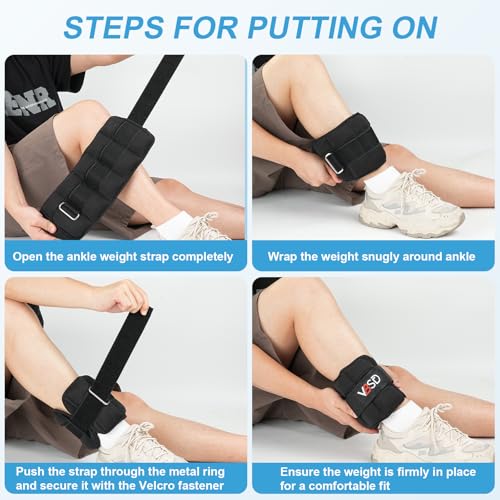 VBSD Adjustable Ankle Weights for Women Men, 1 Pair 2 4 5 6 8 10 lb Leg Weight Straps, Weighted Ankle Weights Set for Gym, Fitness, Yoga, Jogging, Walking, Aerobics, Physical Therapy