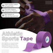 OK TAPE 4 Rolls Athletic Tape, Sports Tape for Injuries, Rigid, Easy Tear Medical Tape, Wrist Tape, No Sticky Residue | Secure Ankle, Finger, Knee- 1.5inch x 15yards (Purple)