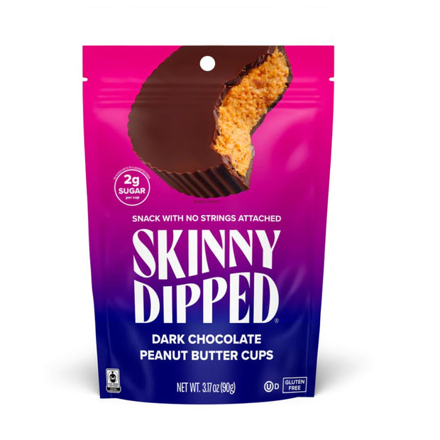 SkinnyDipped Dark Chocolate Peanut Butter Cups, 2g Sugar per Cup, Keto Friendly, No Stevia, Gluten Free, 3.2oz, 1 Pack (6 Cups Total)