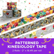 OK TAPE Patterned Kinesiology Tape, Elastic Physical Therapy Athletic Tape for Pain Relief & Muscle Support, Uncut Kinetic Tape, 2in x 16.4ft- 2 Rolls (Geometric)