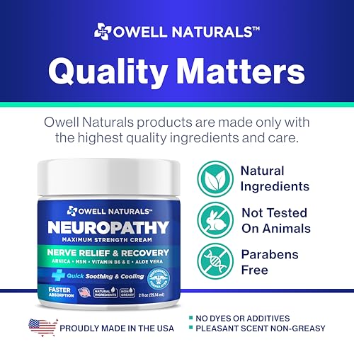 OWELL NATURALS Neuropathy Cream Extra Strength Nerve Relief Cream for Foot, Hands, Legs, Toes with Arnica, Vitamin B6, Aloe Vera, MSM - Made in USA