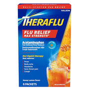 Theraflu Max Strength Daytime Flu Medicine for Flu Symptom Relief with Acetaminophen and Dextromethorphan HBr, Honey Lemon Flavored - 6 Powder Packets