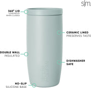 Simple Modern Travel Coffee Mug Tumbler with 360° Lid | Ceramic-Lined Insulated Stainless Steel Cold Brew Iced Coffee Cup | Gifts for Women Men Her Him | Voyager Signature | 16oz | Sea Glass Sage