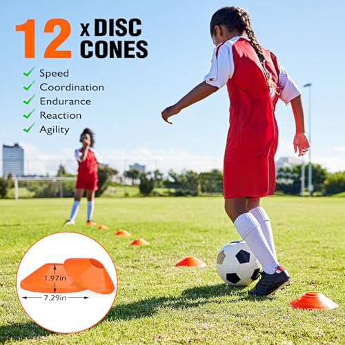 Soccer Training Equipment, Speed Agility Training Equipment for Kids Youth Adults, 20ft Agility Ladder, 4 Hurdles, Jump Rope, 12 Soccer Cones, Running Parachute, Football Training Equipment