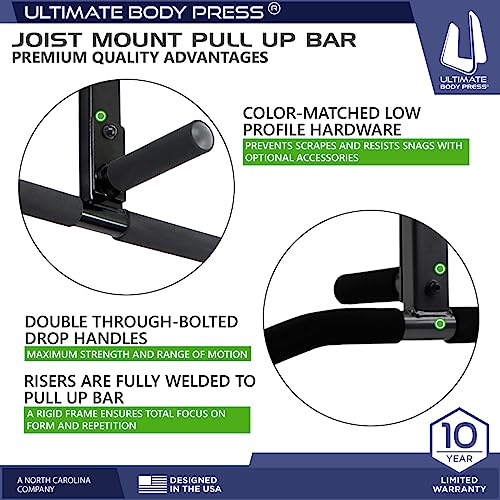 Joist Mount Pull Up Bar with Extra Hardware and Mounting Template for Easy Install to Beam or Rafter by Ultimate Body Press