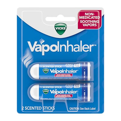 Vicks VapoInhaler, On-the-Go Portable Nasal Inhaler, Non-Medicated, With Refreshing Vicks Vapors, Menthol Scent , 2 Scented Sticks