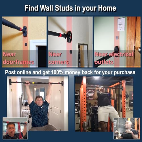 Pull Up Bar for Hallway or Doorway 6-piece Set with Two Attachable Resistance Bands/Handles, Training Manuals, No Screws Chin Up Bar, Max 680lbs, Width options: 27-37", 37-47"; 46-53"