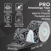 OK TAPE PRO Kinesiology Tape Uncut Roll, Elastic Physical Therapy Athletic Tape for Pain Relief, Muscle Support, Kinetic Tape, Water Resistant, 2in X 16.4ft -Black 2 Rolls