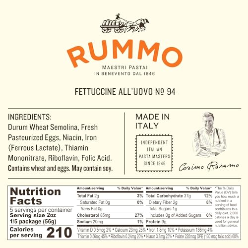 Rummo Fettuccine Pasta N.94 - Fettuccine Pasta Noodles, Dry Pasta, Curly Noodles, Egg Noodles, Italian Pasta - 8.82 Ounce (Pack of 1)