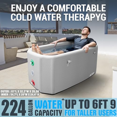 XXL Cold Plunge Tub for Athletes, Compatible with Water Chillers, 224-Gallon Inflatable Ice Bath Tub with Insulated Lid, Thermometer, Water-Absorbent Mat, Portable Ice Pod for Cold Water Therapy