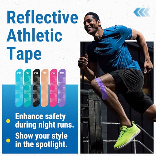 OK TAPE Synthetic Kinesiology Tape, 20 Strips Precut K Tape, Waterproof, Elastic Athletic Tape for Pain Relief & Muscle Support, Reflective Design, 2" x 10" -Beige