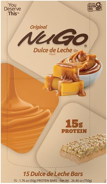 NuGo Protein Bar, Dulce De Leche, 15g Protein, Gluten Free, 15 Count