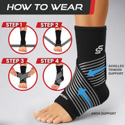 Sleeve Stars Ankle Brace for Women & Men, Ankle Wrap for Sprain, Compression Sleeve for Plantar Fasciitis Relief, Easy Customizable Support: w/ Removable Strap (Single/M:10"-12"/Black)