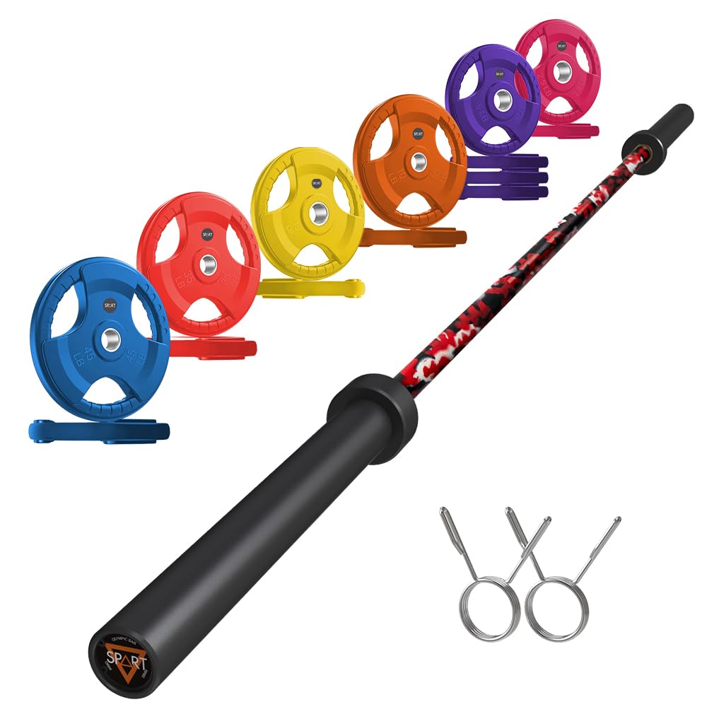 7FT Olympic Barbell Bar with Weight Plate Set Combo, Solid Olympic Bar with Bearings, 700Lbs Capacity Weight Bar for Home Gym Strength Training, Weightlifting, Powerlifting, Fit for 2" Olympic Plates
