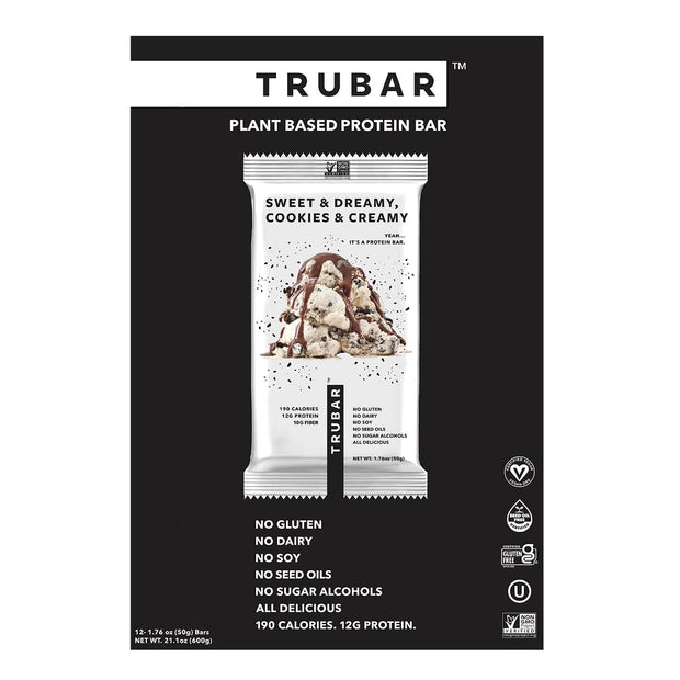TRUBAR Vegan Protein Bar, Shake it Bake it Birthday Cake it, Gluten Free, Plant Based Protein, Dairy Free, Non GMO, Soy Free, No Sugar Alcohols, 12G Protein, 12G Fiber, 23G Carb, On the Go Snack Bars, 12 ct