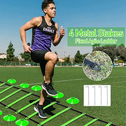 Speed & Agility Ladder Training Equipment Set, Includes 12 Rung 20ft Agility Ladder, 4 Agility Hurdles,12 Disc Cones, 1 Resistance Parachute for Training Football Soccer Basketball Athletes