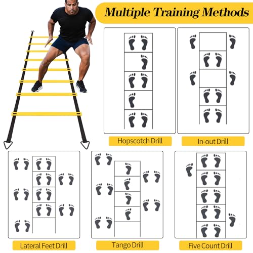 1/2/4 Pack 12 Rungs Agility Ladder Set, Training Ladder with Steel Stakes and Carry Bag for Soccer, Speed Fitness Feet Training