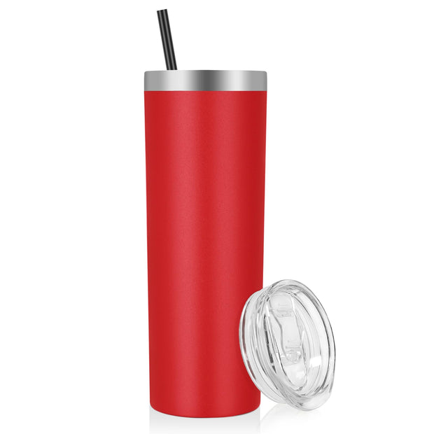 VEGOND Stainless Steel Tumblers Bulk 12 Pack, 20 oz Vacuum Insulated Skinny Tumblers with Lids and Straws, Double Wall Coffee Mug, Travel Water Cup, White