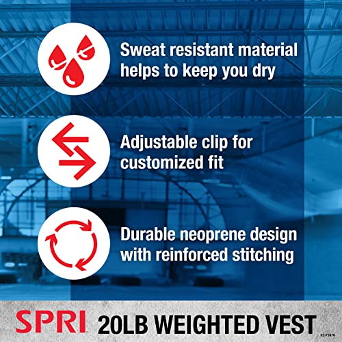 SPRI 20 lb Weighted Vest for Women & Men - Adjustable Weight Vest for Running, Strength Training, Endurance, and Fitness - Ten 2lb Weight Bags for Customized Workout - Comfort Fit and Durable Closure
