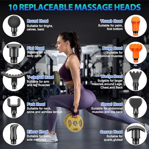 TOLOCO Massage Gun, Deep Tissue Back Massage for Athletes for Pain Relief, Percussion Massager with 10 Massages Heads & Silent Brushless Motor, Gifts for Fathers Day, Black