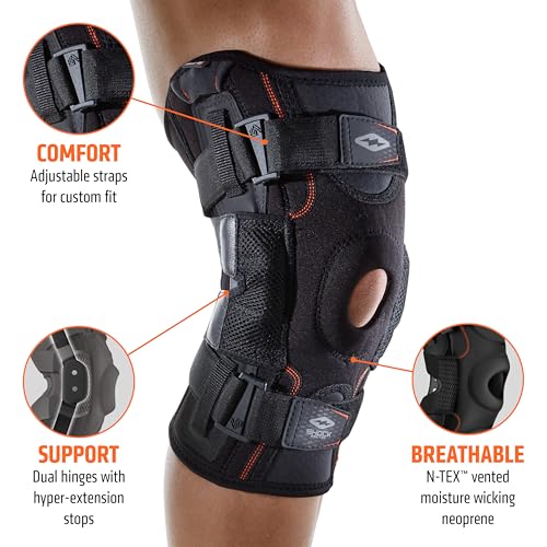 Shock Doctor Knee Brace, Compression Knee Brace for Men & Women, Hinged Knee Brace with Side Stabilizers, Maximum Support, Adjustable Dual Hinges, Knee Braces and Knee Support