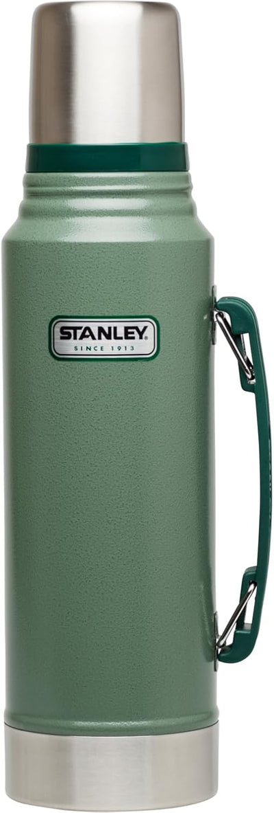 Stanley Heritage Classic Vacuum Bottle with Handle 1.1 qt | Wide Mouth with Leakproof Cup Lid | Keep Drinks Hot or Cold for Travel | Insulated Stainless Steel Thermos | BPA-Free | Hammertone Green