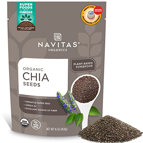 Navitas Organics Chia Seeds – For Chia Pudding, Smoothies, Baking, Salads & More – Omega 3, Fiber, Minerals - USDA Organic, Non GMO, Kosher, Gluten Free, Keto (16oz. Bag, 15 Servings)