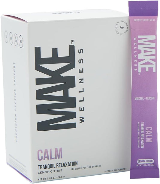 Calm Supplement | 30 Servings | Precision Peptide Support with Ashwagandha, GABA and L-Theanine | Lemon Citrus Flavor | On-The-Go Stick Packs