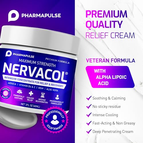 Pharmapulse Neuropathy Nerve Relief Cream – Maximum Strength for Feet, Hands, Legs, Toes, Lower Back - Alpha Lipoic Acid, Arnica, Vitamin B6, Aloe Vera, MSM - Effective Soothing