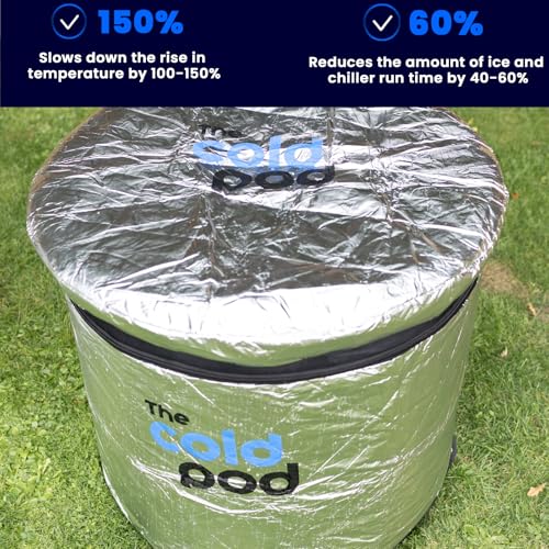 The Cold Pod Insulated Ice Bath Cover,Fits 85Gallons Round Ice Tubs at Diameter of 29.5",Silver UV and Sunlight Reflective Cold Plunge Tub Wrap,All Weather Resistant Protective Lid