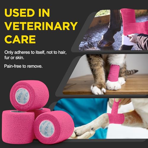 OK TAPE 12 Rolls Self Adhesive Bandage Wrap, Elastic Athletic Tape, Self Stick Bandage Tape, Vet Wrap, Medical Wrap for Wrist, Feet, 2" x 5 Yards - Pink