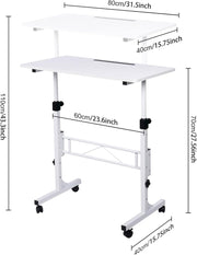 KLSMYHOKI Standing Desk Adjustable Height, Mobile Stand Up Desk with Wheels Small Computer Desk Rolling Desks, Portable Laptop Desk White Standing Table Home Office Desks 16"x31.5" Height 27"-43.5"